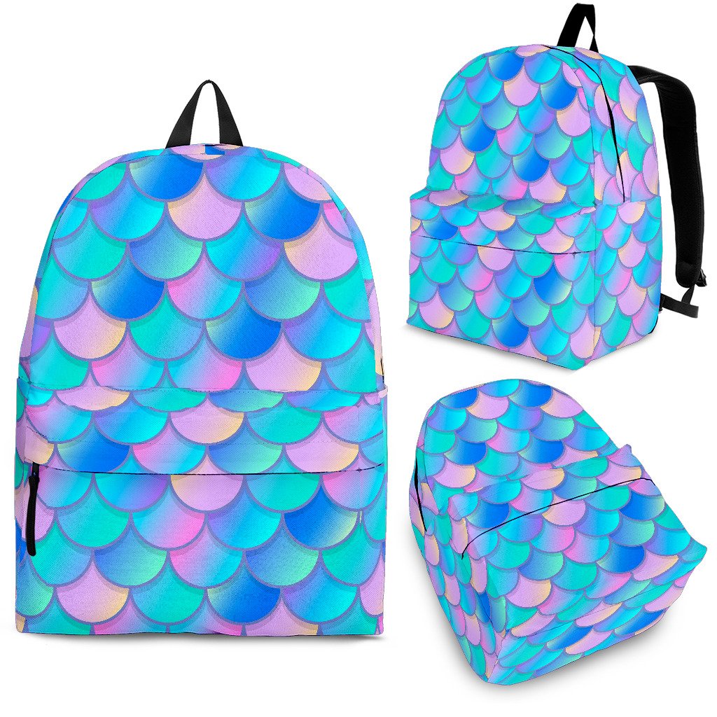 Pink Teal Mermaid Scales Pattern Print School Backpack