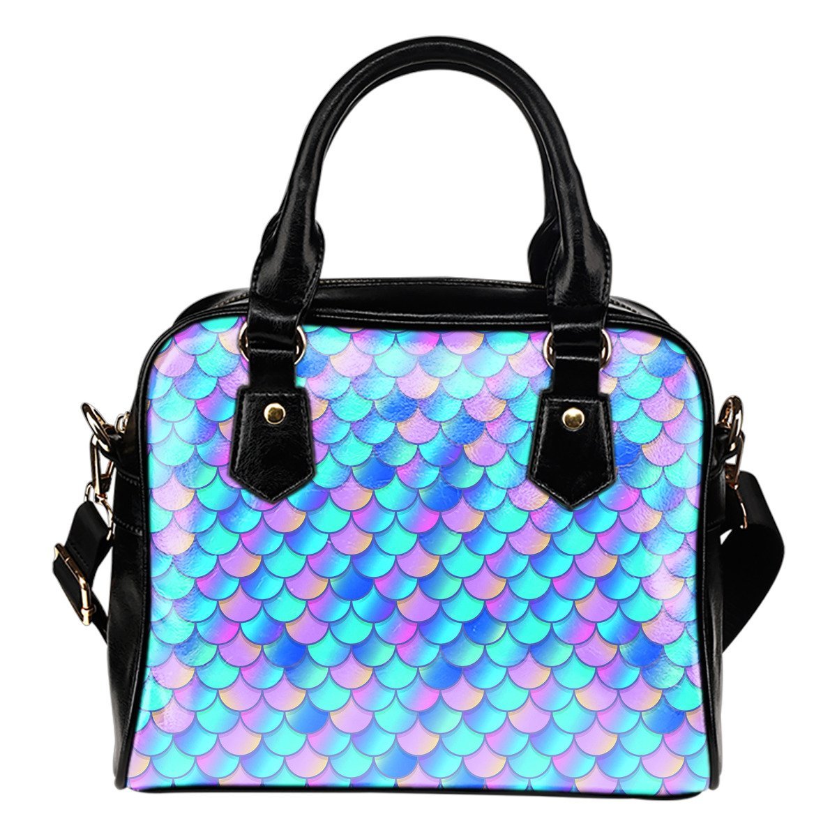 Pink Teal Mermaid Scales Pattern Print Shoulder Handbag