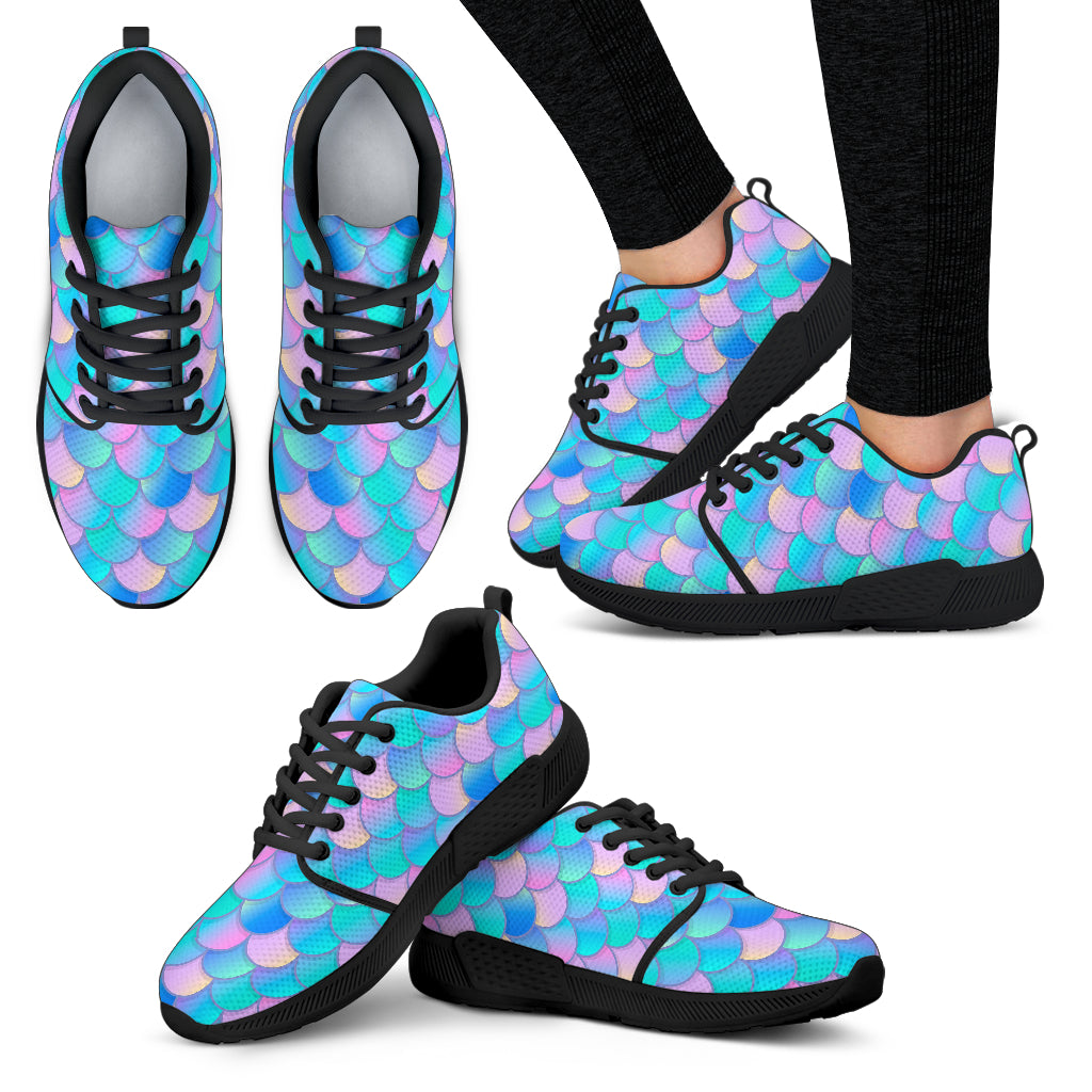 Pink Teal Mermaid Scales Pattern Print Women's Athletic Shoes