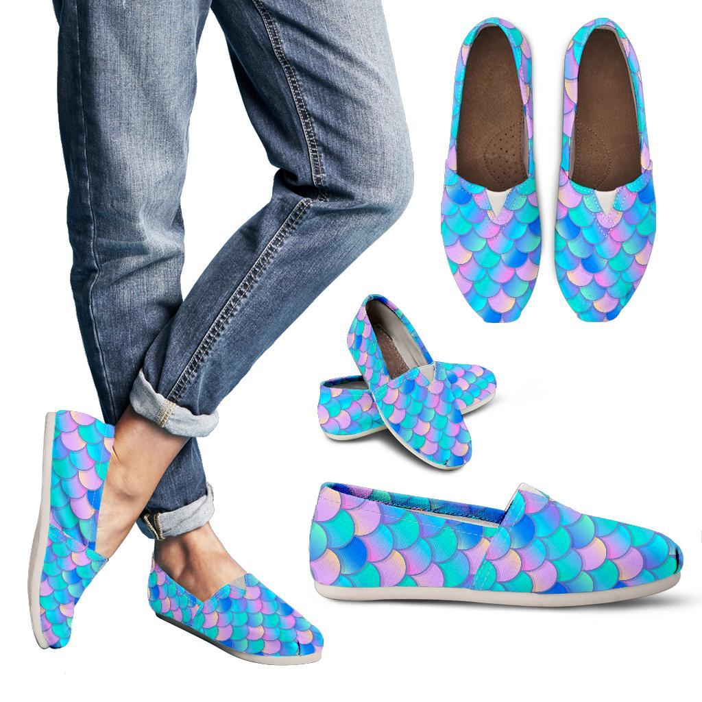 Pink Teal Mermaid Scales Pattern Print Women's Casual Canvas Shoes