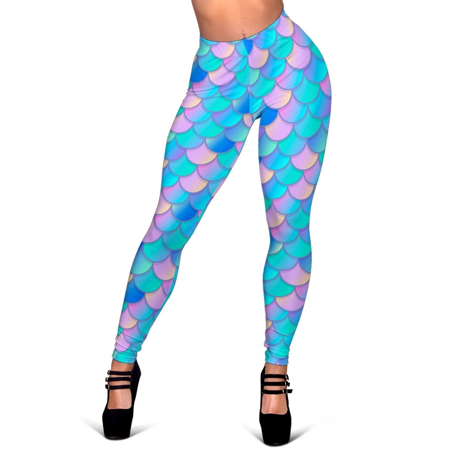 Pink Teal Mermaid Scales Pattern Print Women's Leggings