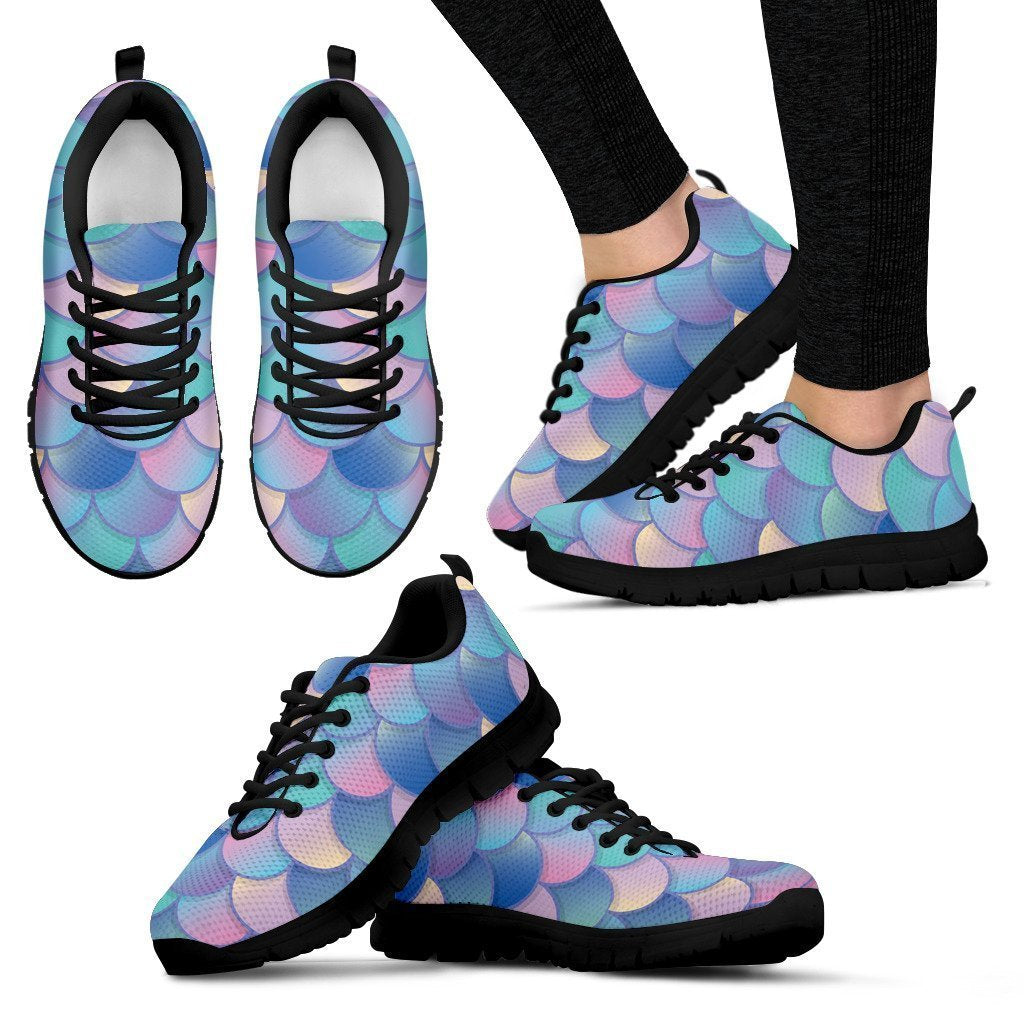 Pink Teal Mermaid Scales Pattern Print Women's Sneakers