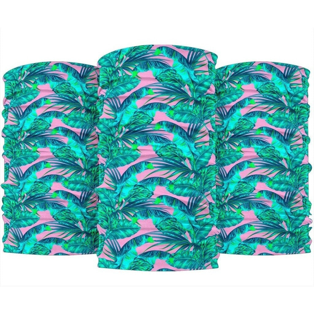 Pink Teal Tropical Leaf Pattern Print 3-Pack Bandanas