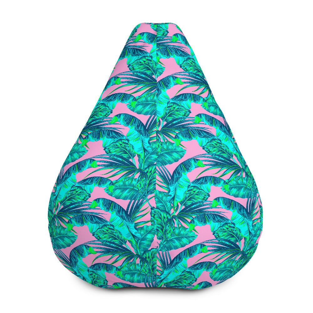 Pink Teal Tropical Leaf Pattern Print Bean Bag Cover