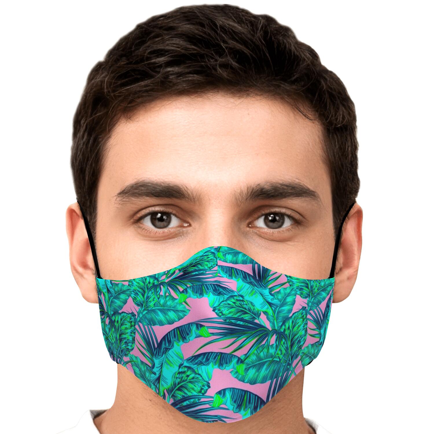 Pink Teal Tropical Leaf Pattern Print Face Mask