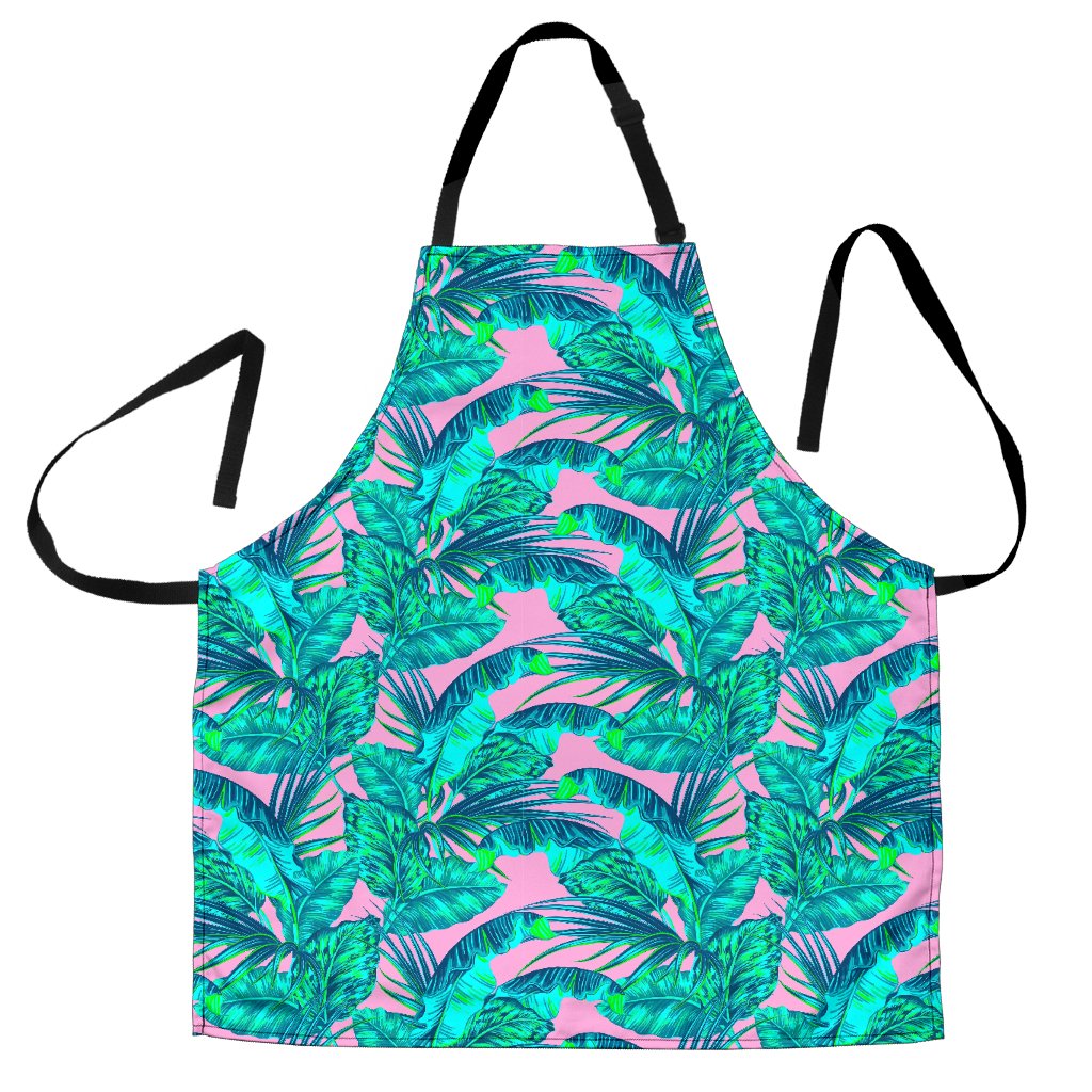 Pink Teal Tropical Leaf Pattern Print Men's Apron