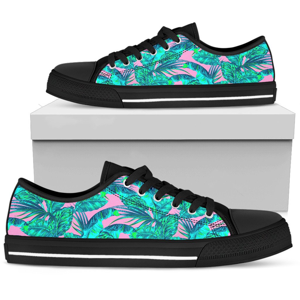 Pink Teal Tropical Leaf Pattern Print Men's Low Top Shoes