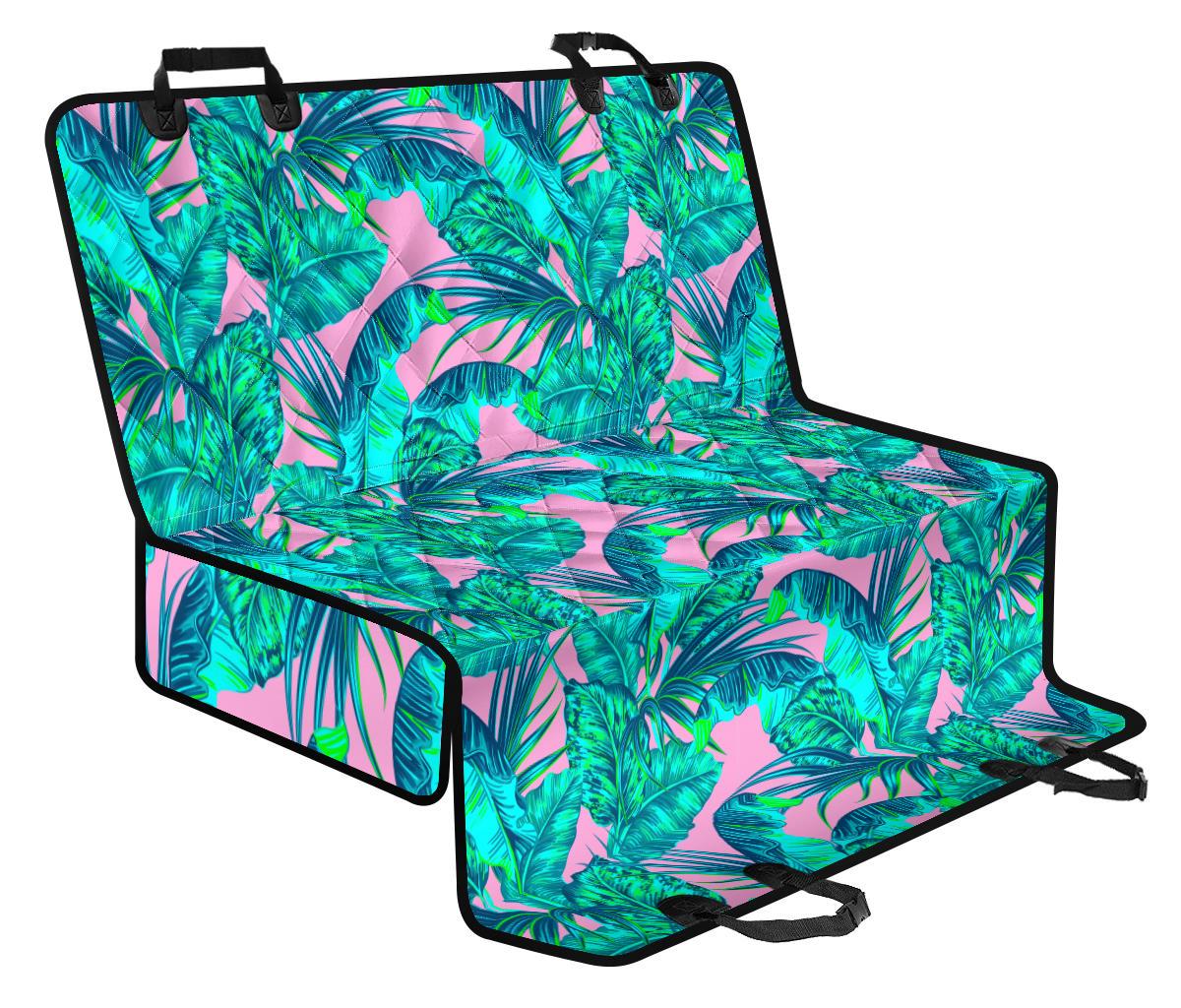 Pink Teal Tropical Leaf Pattern Print Pet Car Back Seat Cover