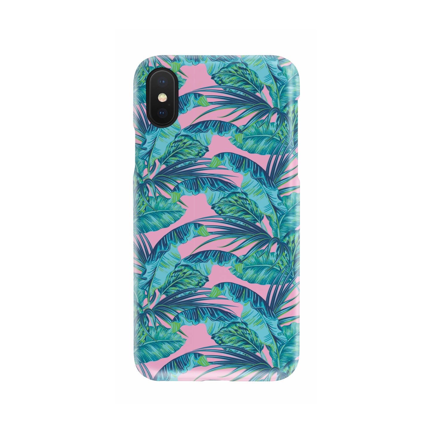 Pink Teal Tropical Leaf Pattern Print Phone Case