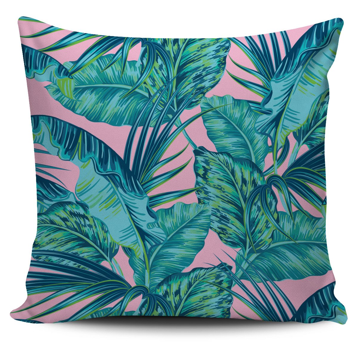 Pink Teal Tropical Leaf Pattern Print Pillow Cover