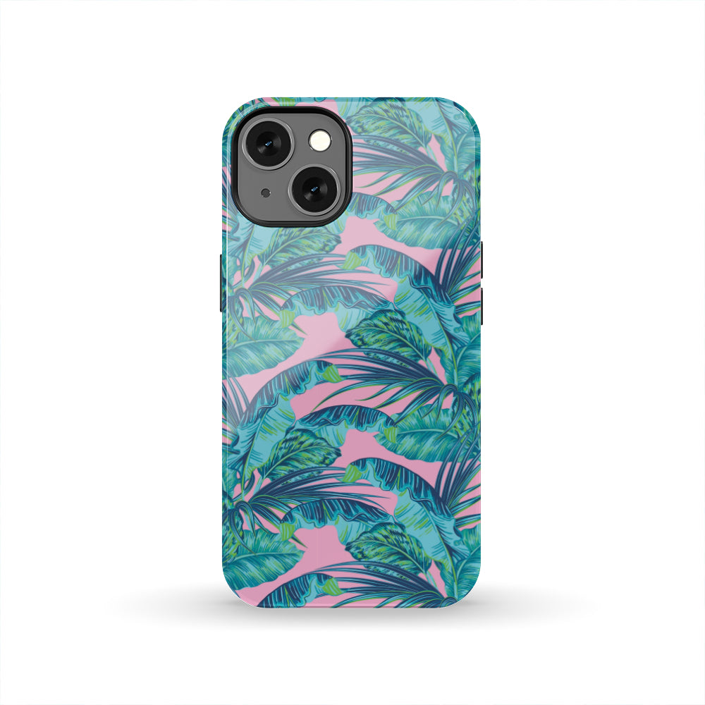 Pink Teal Tropical Leaf Pattern Print Tough Phone Case