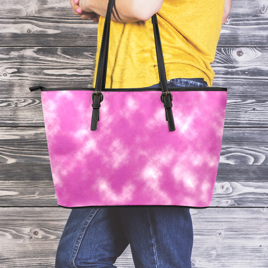 Pink Tie Dye Print Leather Tote Bag