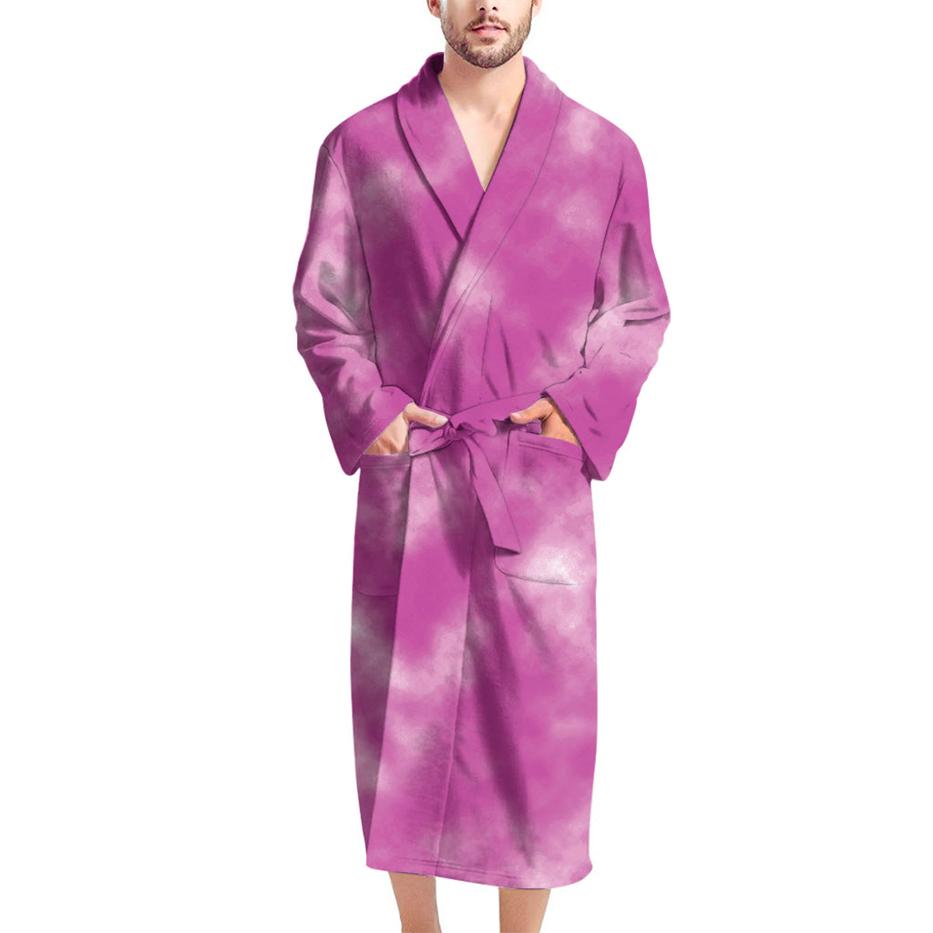 Pink Tie Dye Print Men's Bathrobe