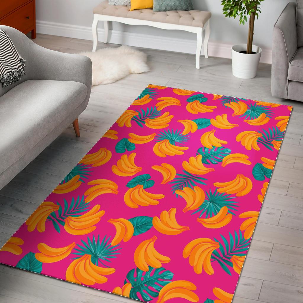 Pink Tropical Banana Pattern Print Area Rug