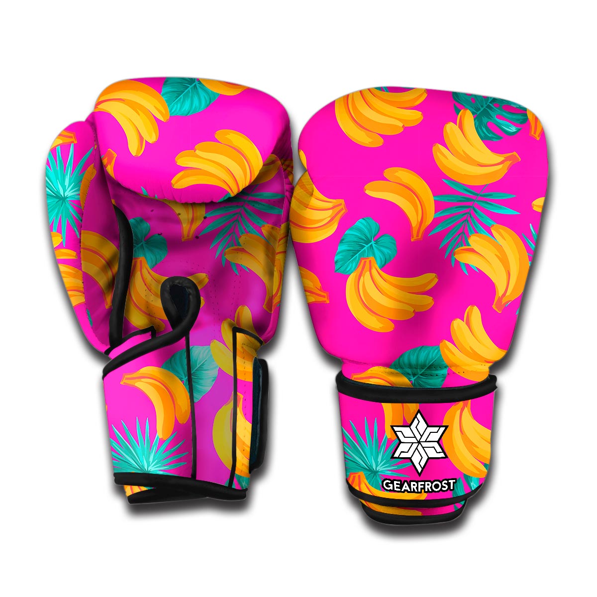 Pink Tropical Banana Pattern Print Boxing Gloves