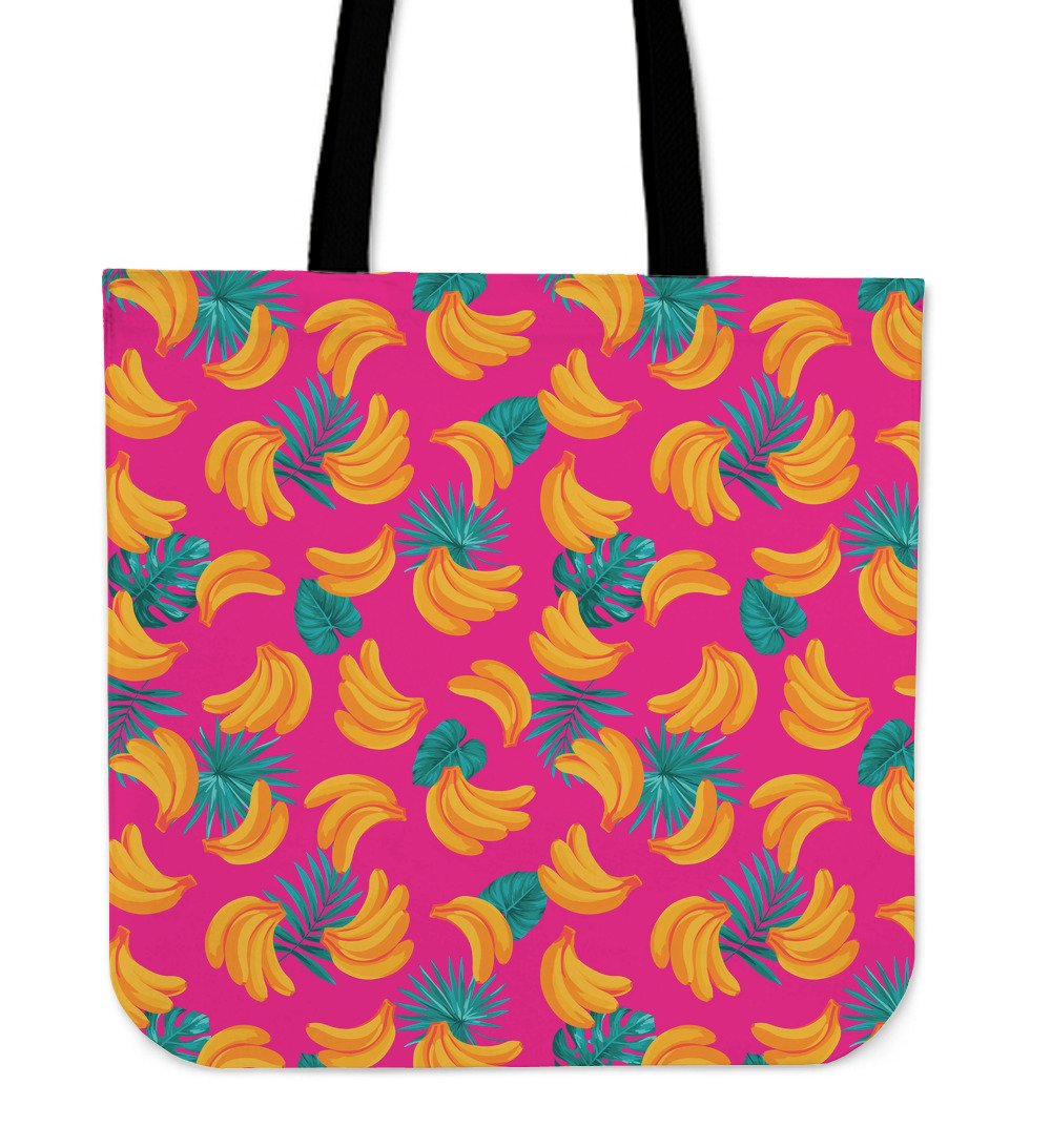 Pink Tropical Banana Pattern Print Canvas Tote Bag