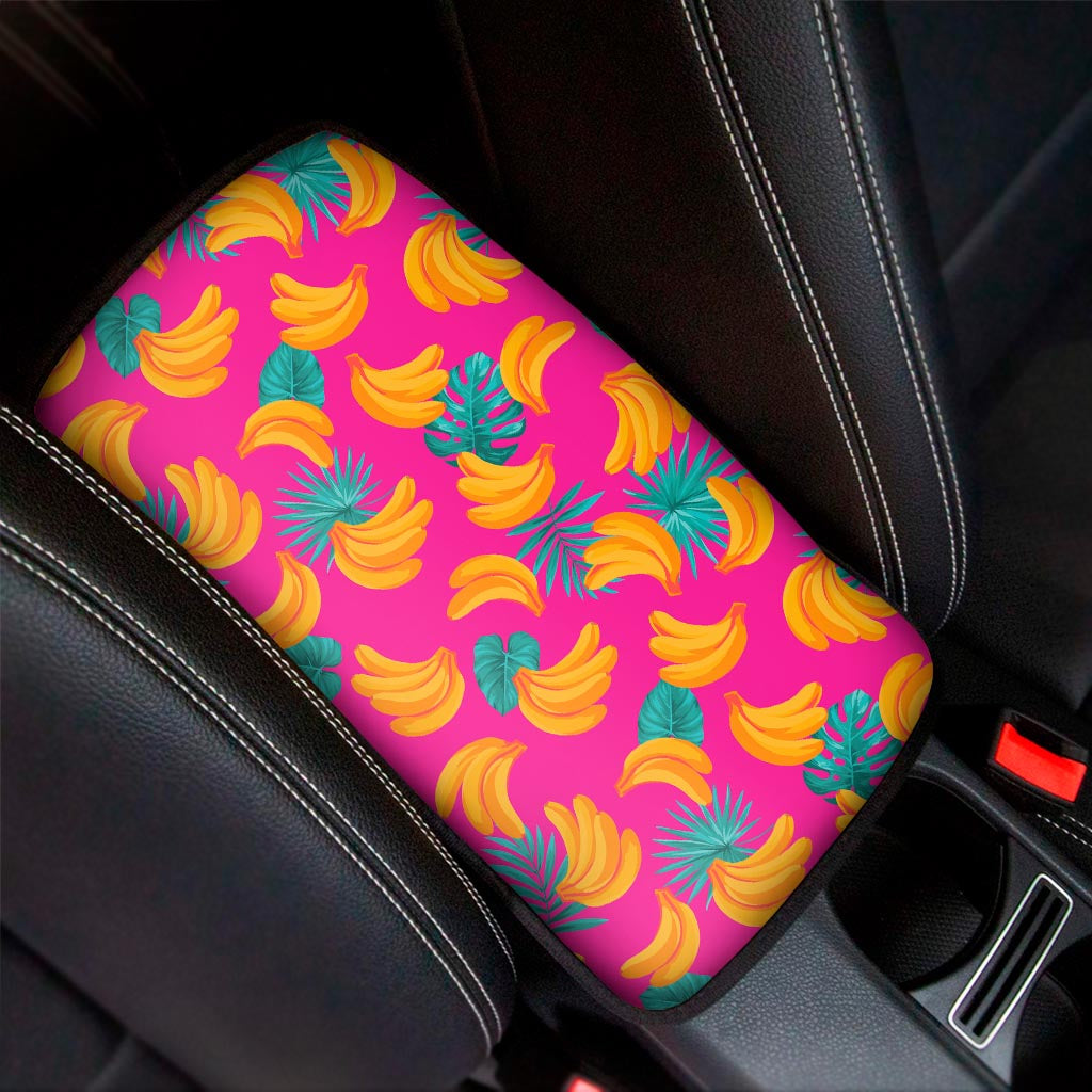 Pink Tropical Banana Pattern Print Car Center Console Cover