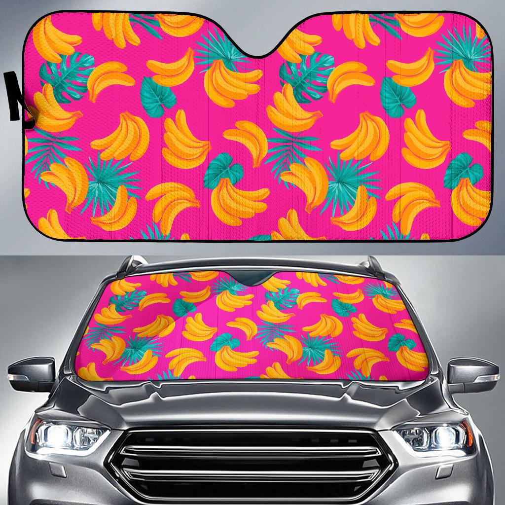 Pink Tropical Banana Pattern Print Car Sun Shade