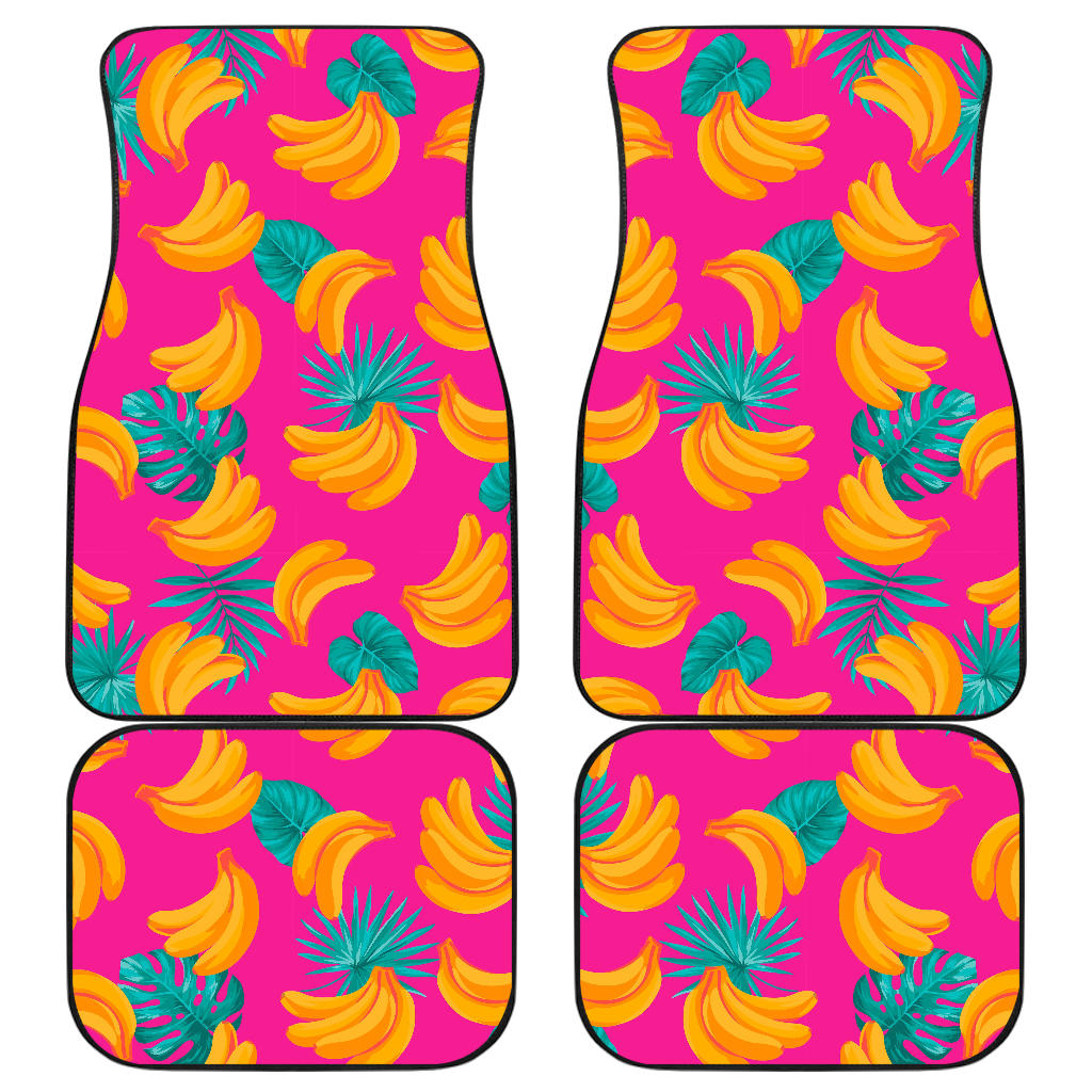 Pink Tropical Banana Pattern Print Front and Back Car Floor Mats