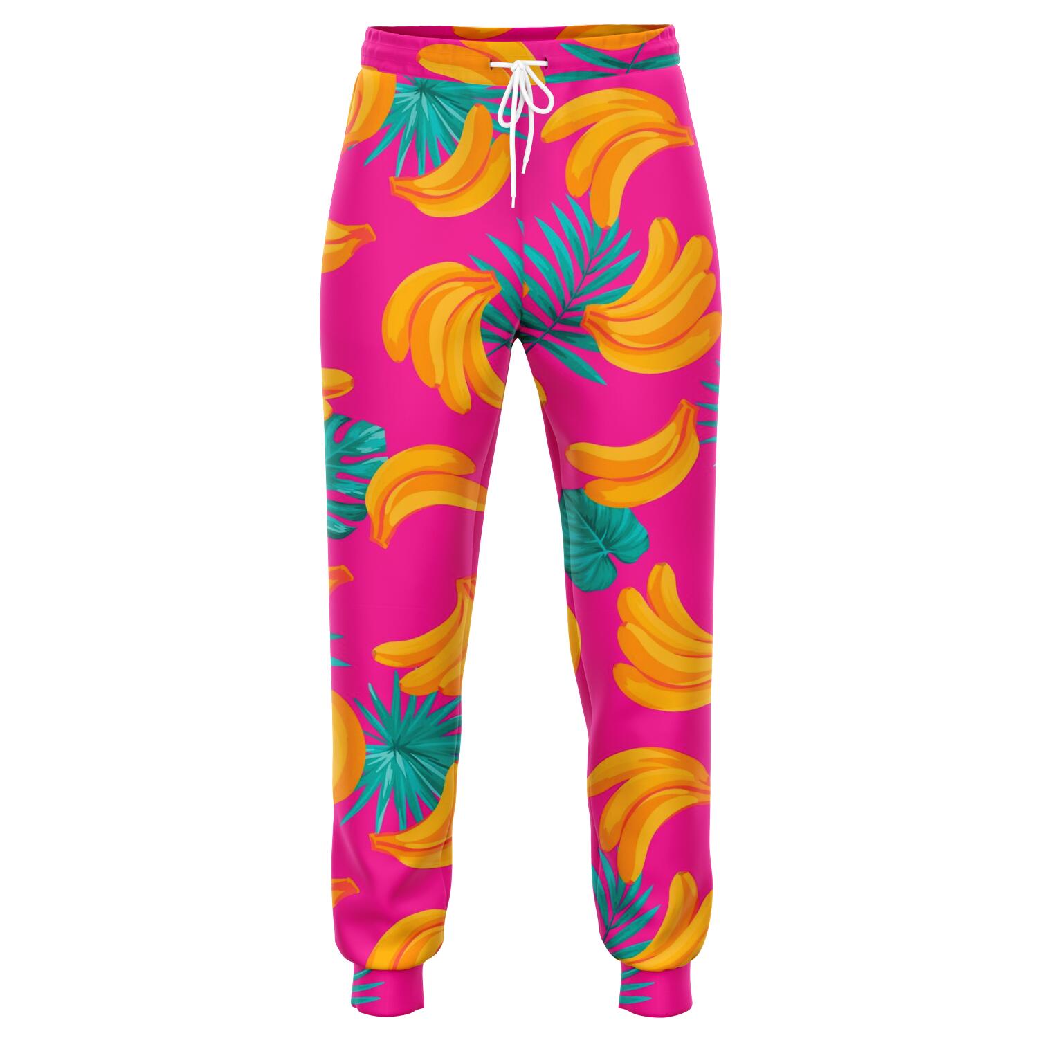 Pink Tropical Banana Pattern Print Jogger Pants