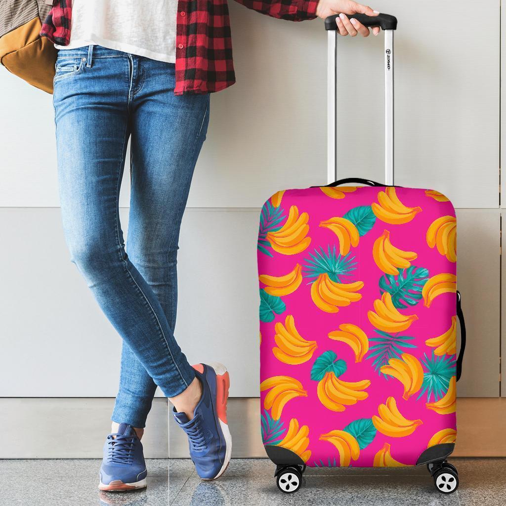 Pink Tropical Banana Pattern Print Luggage Cover