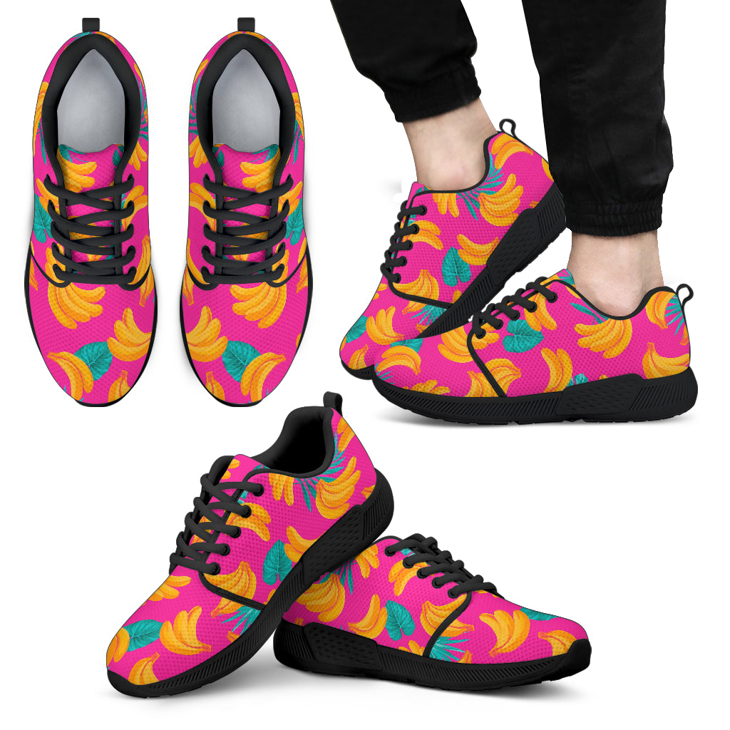 Pink Tropical Banana Pattern Print Men's Athletic Shoes