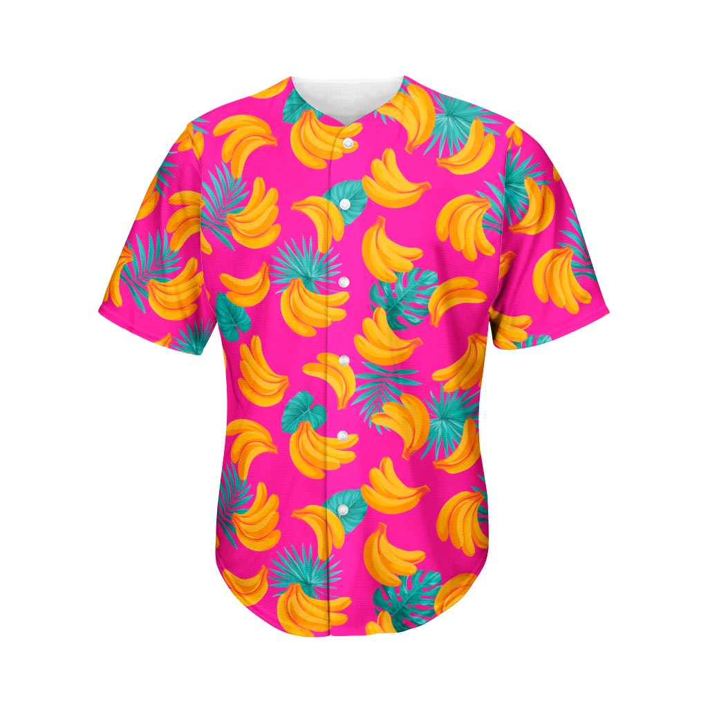 Pink Tropical Banana Pattern Print Men's Baseball Jersey