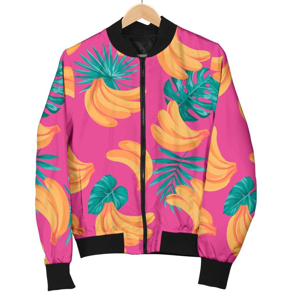 Pink Tropical Banana Pattern Print Men's Bomber Jacket