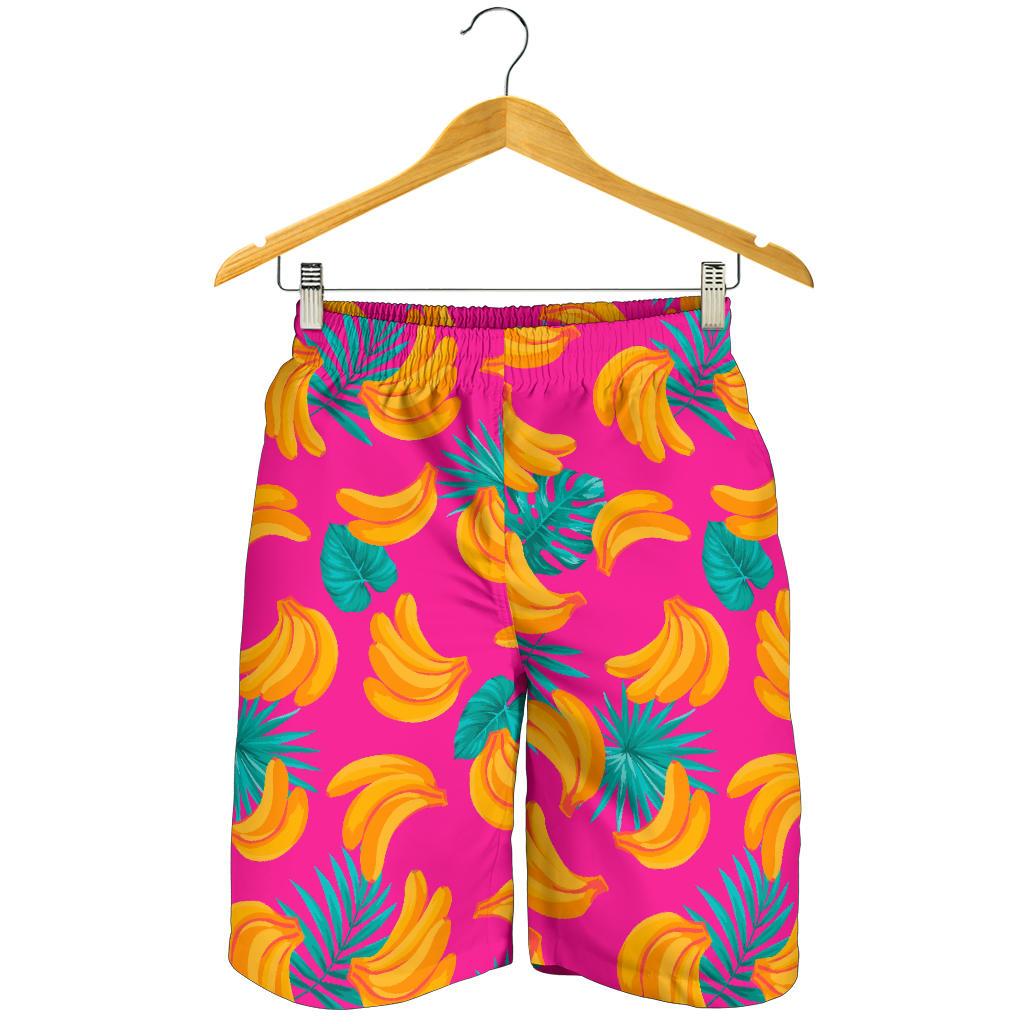 Pink Tropical Banana Pattern Print Men's Shorts