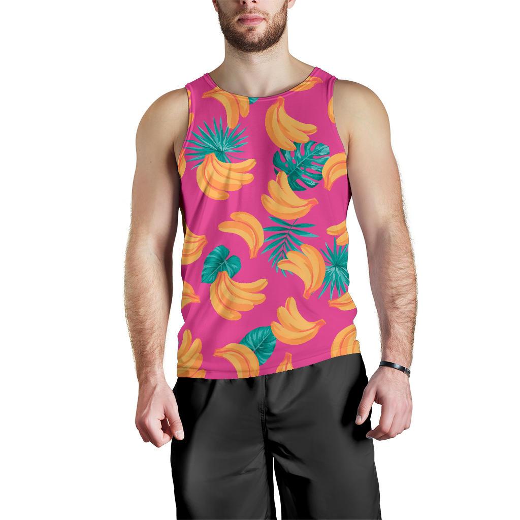 Pink Tropical Banana Pattern Print Men's Tank Top