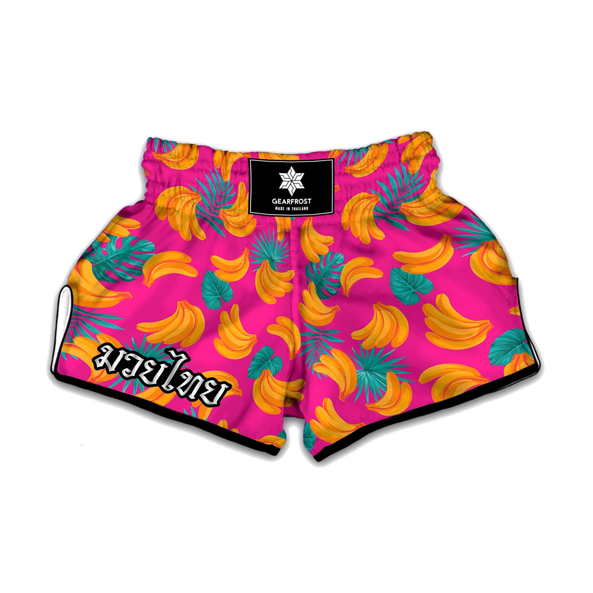 Pink Tropical Banana Pattern Print Muay Thai Boxing Shorts