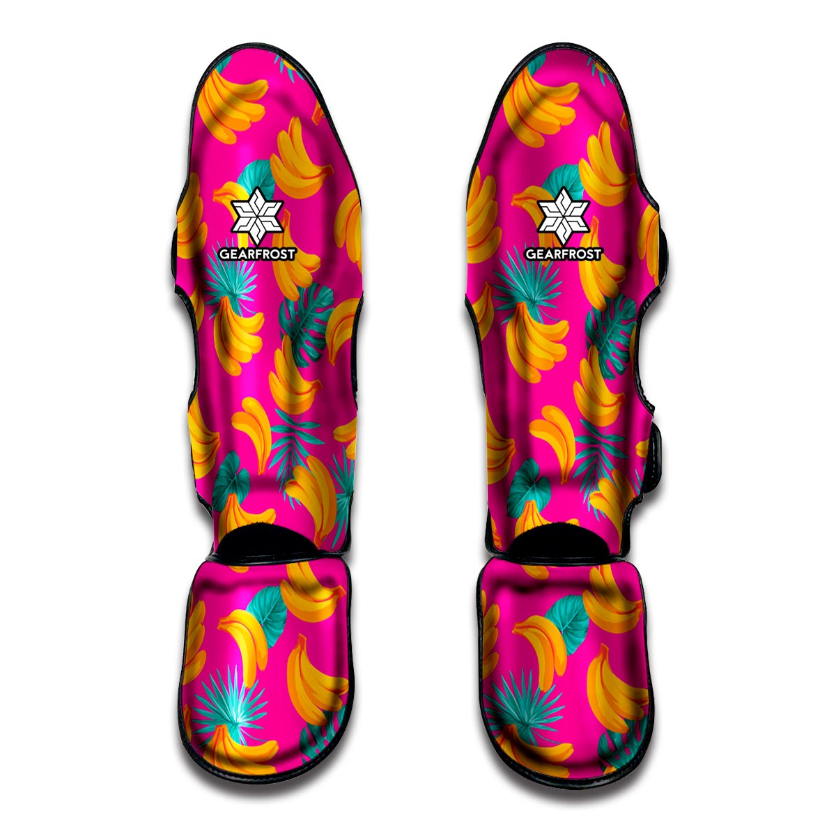 Pink Tropical Banana Pattern Print Muay Thai Shin Guards