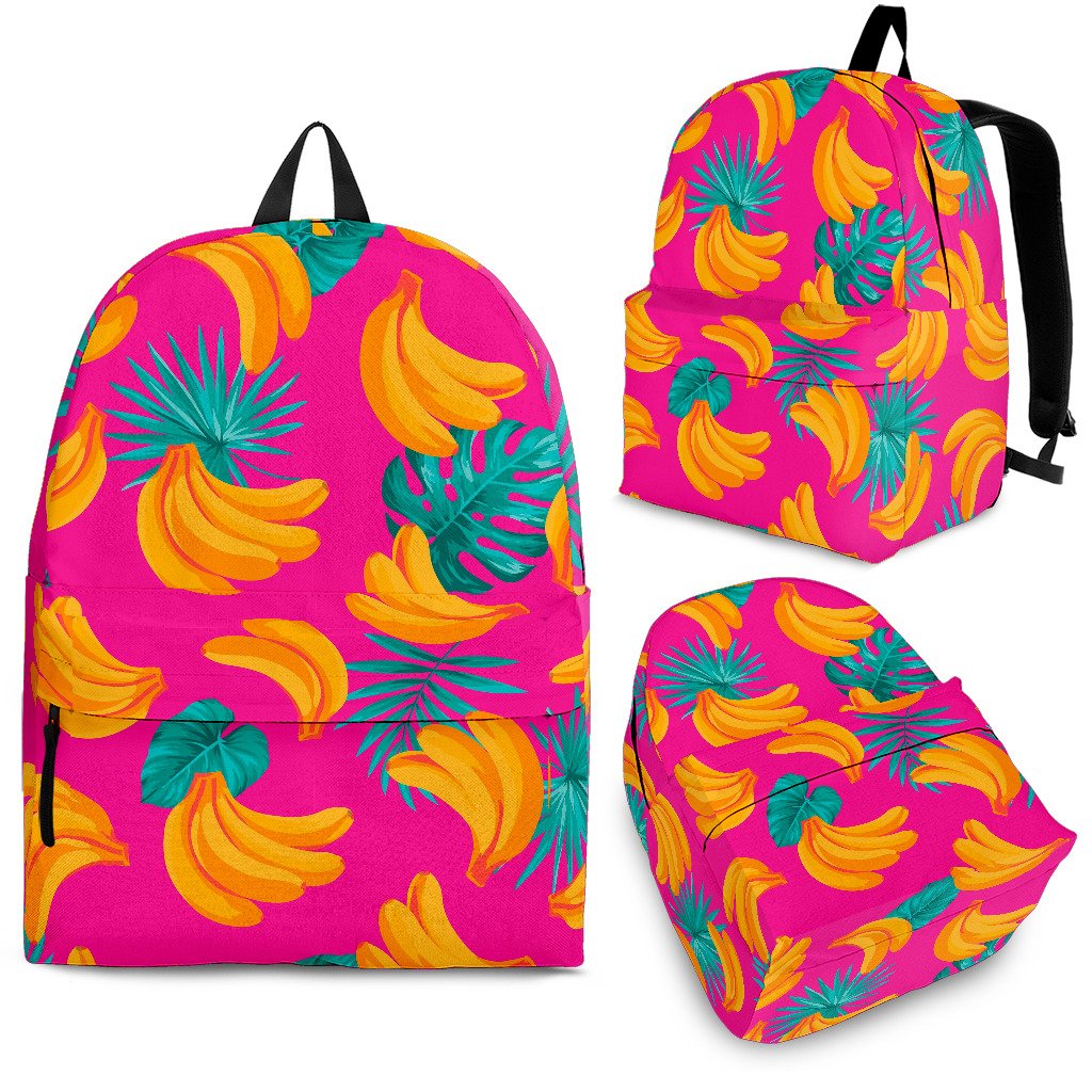 Pink Tropical Banana Pattern Print School Backpack