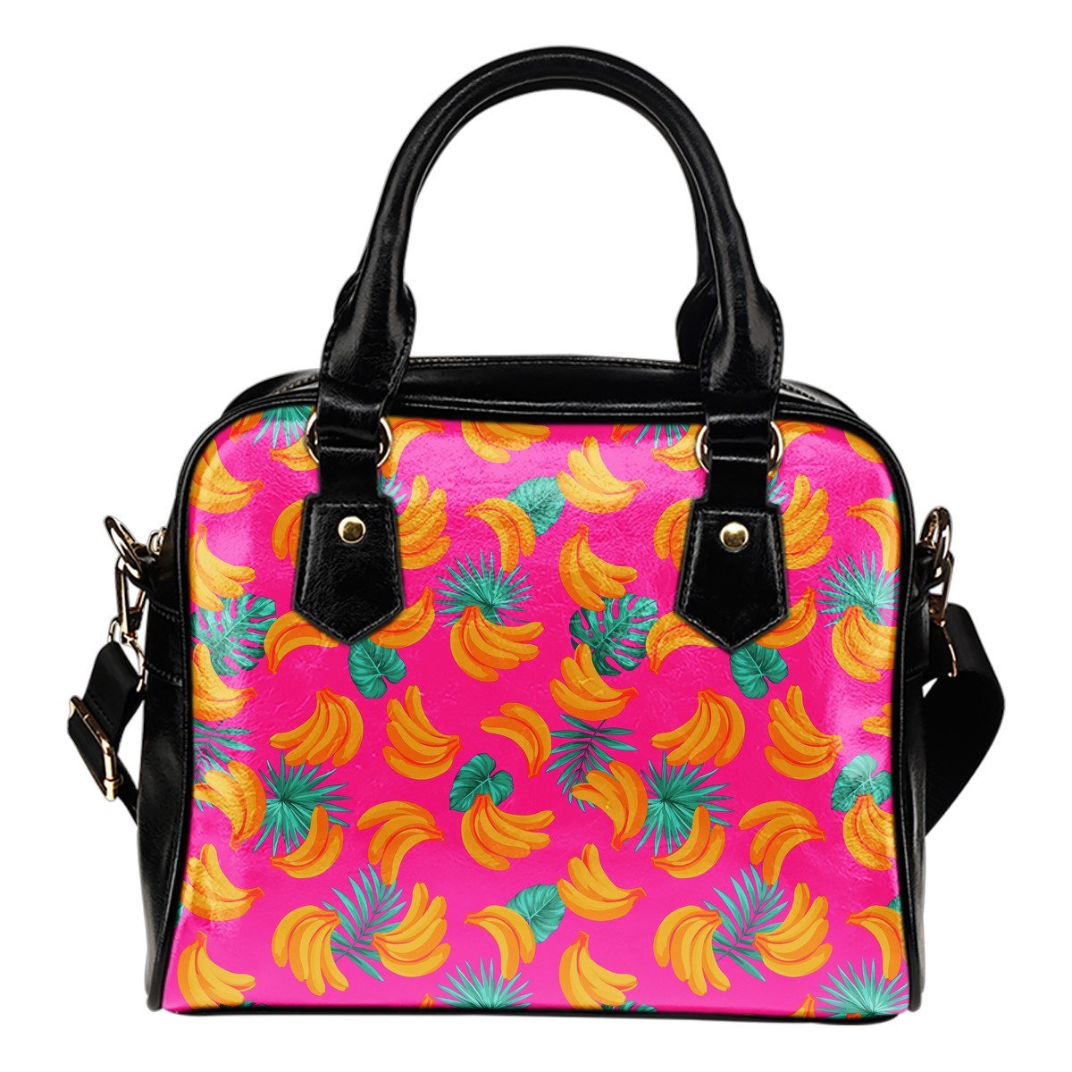 Pink Tropical Banana Pattern Print Shoulder Handbag