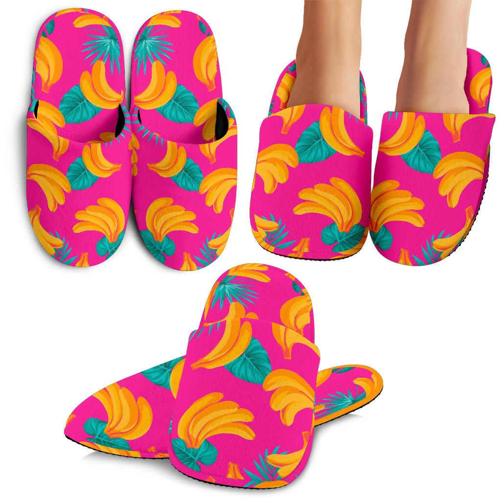 Pink Tropical Banana Pattern Print Slippers