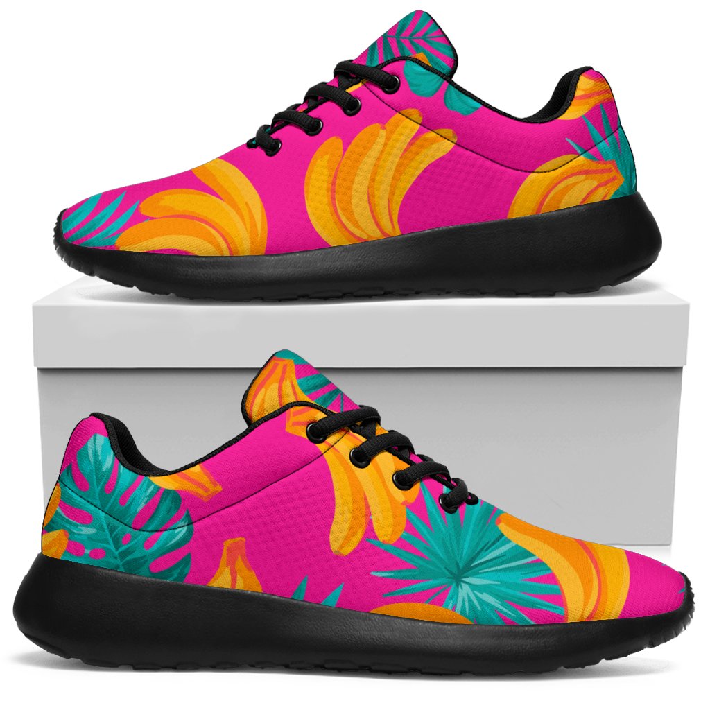 Pink Tropical Banana Pattern Print Sport Sneakers