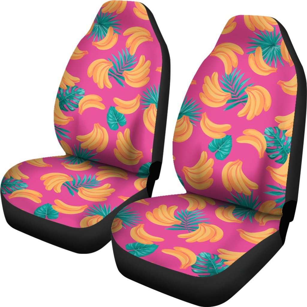 Pink Tropical Banana Pattern Print Universal Fit Car Seat Covers