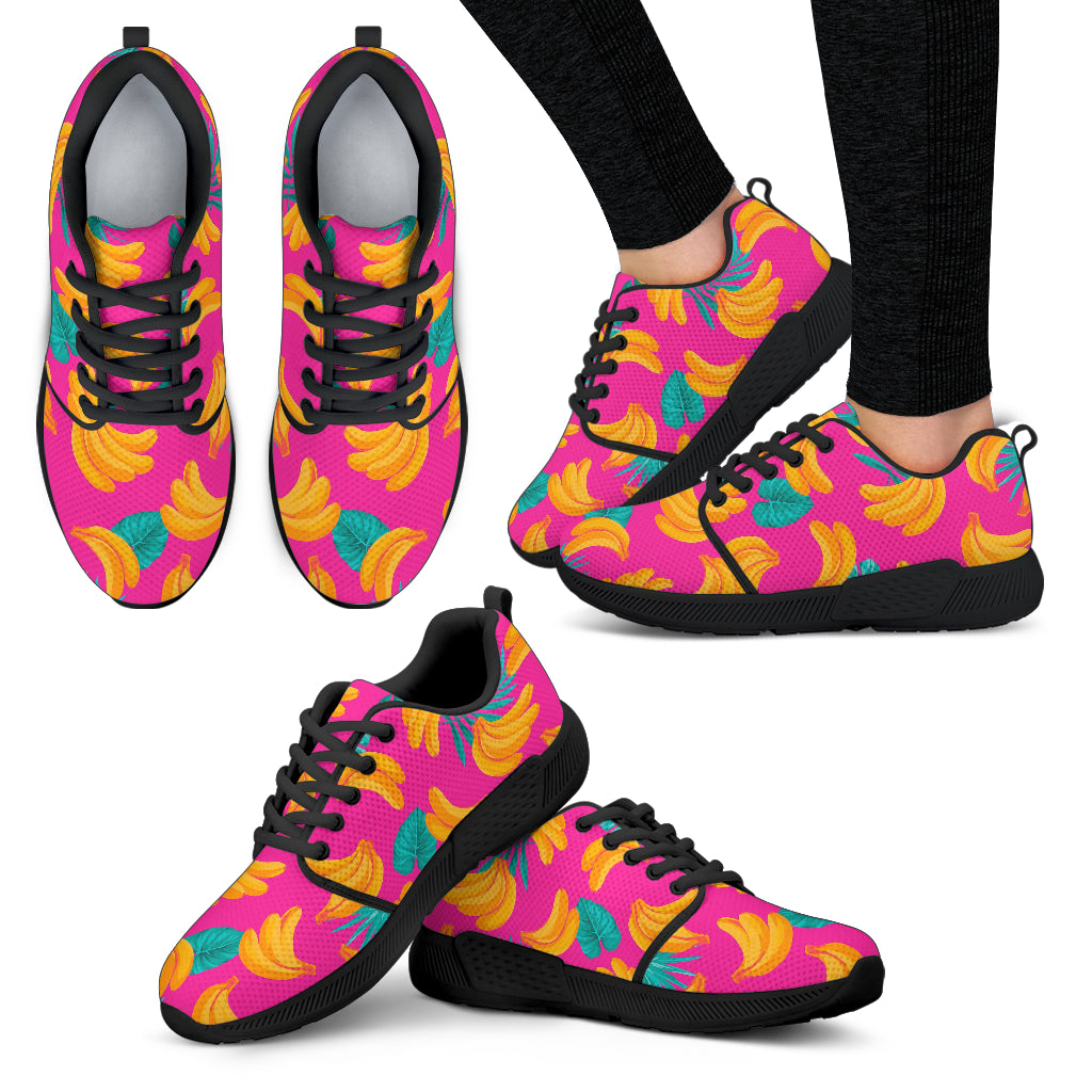 Pink Tropical Banana Pattern Print Women's Athletic Shoes