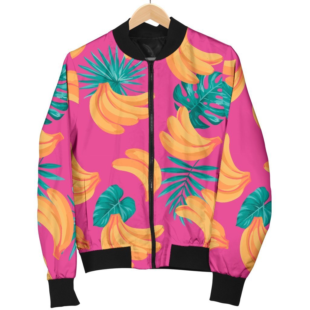 Pink Tropical Banana Pattern Print Women's Bomber Jacket