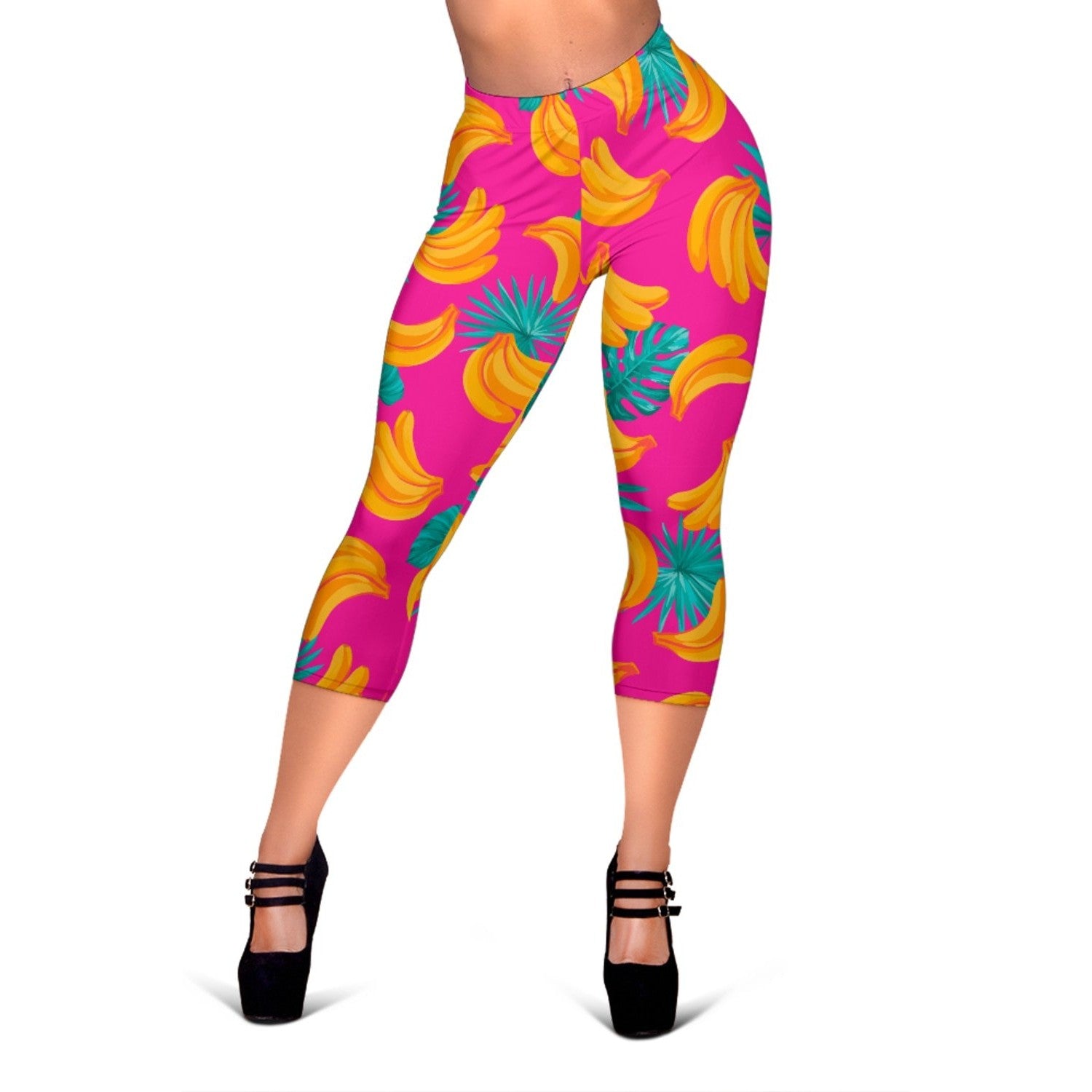 Pink Tropical Banana Pattern Print Women's Capri Leggings