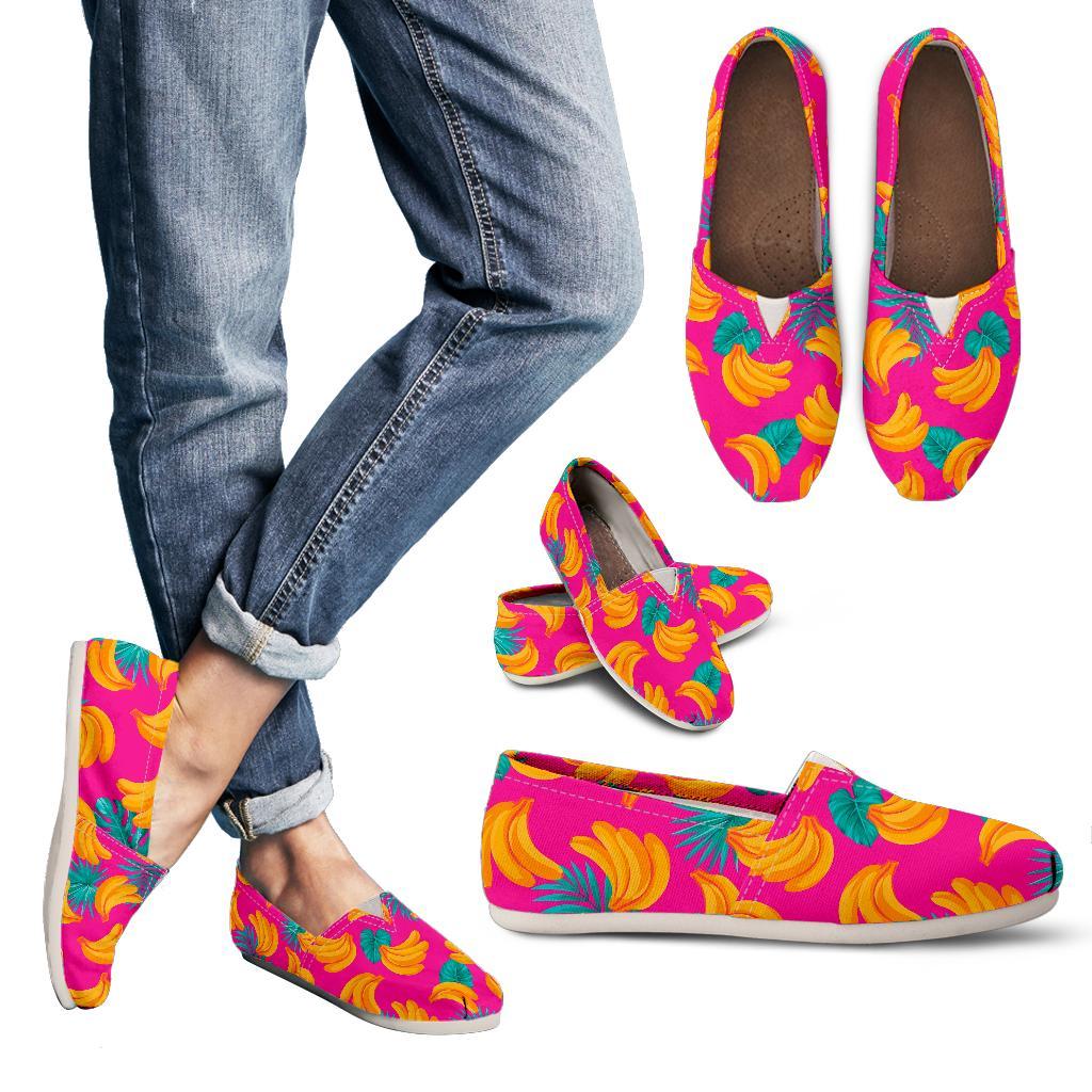 Pink Tropical Banana Pattern Print Women's Casual Canvas Shoes