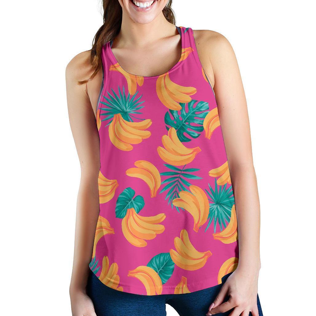 Pink Tropical Banana Pattern Print Women's Racerback Tank Top