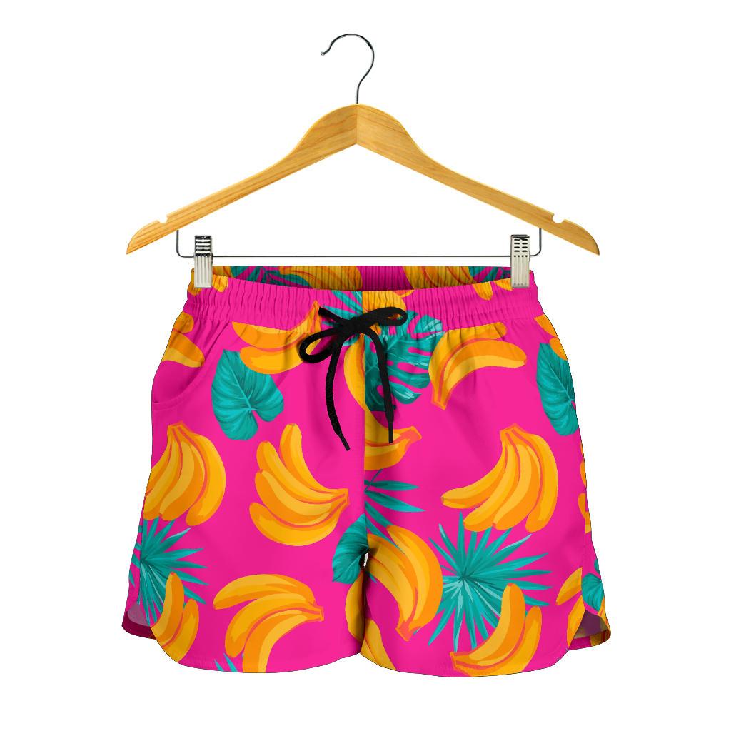 Pink Tropical Banana Pattern Print Women's Shorts