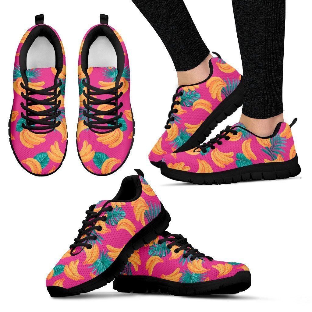 Pink Tropical Banana Pattern Print Women's Sneakers