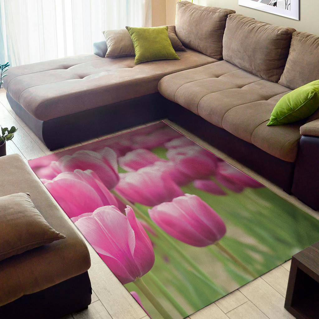 Pink Tulip Print Area Rug