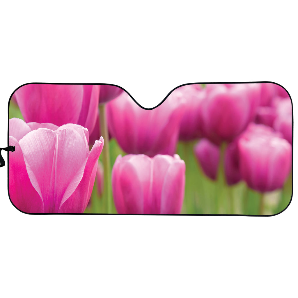 Pink Tulip Print Car Sun Shade