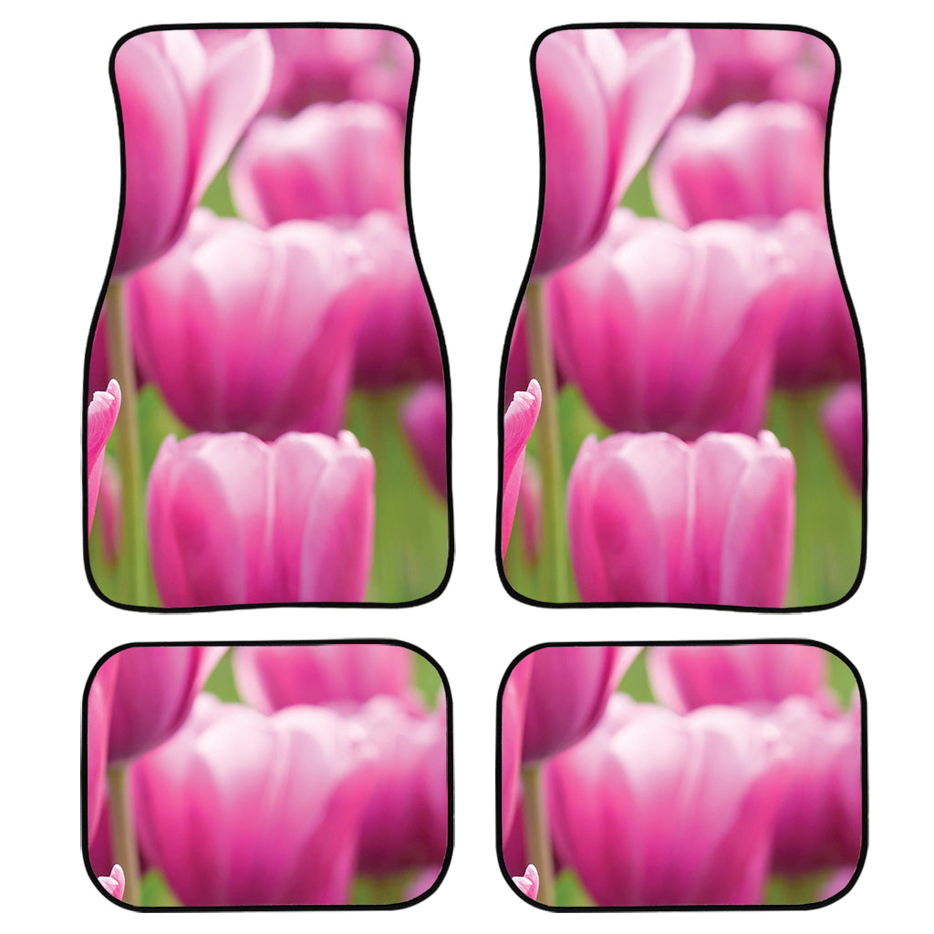 Pink Tulip Print Front and Back Car Floor Mats