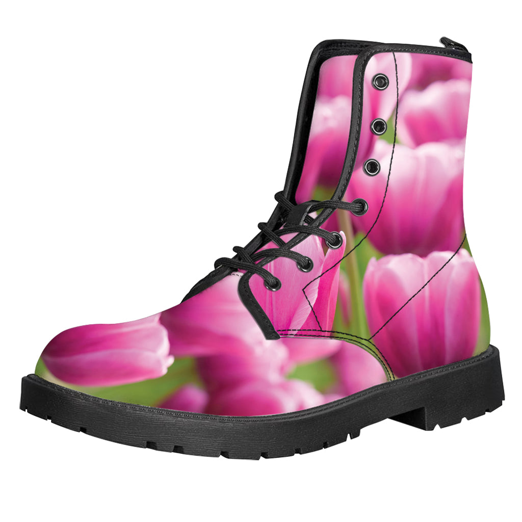 Pink Tulip Print Leather Boots