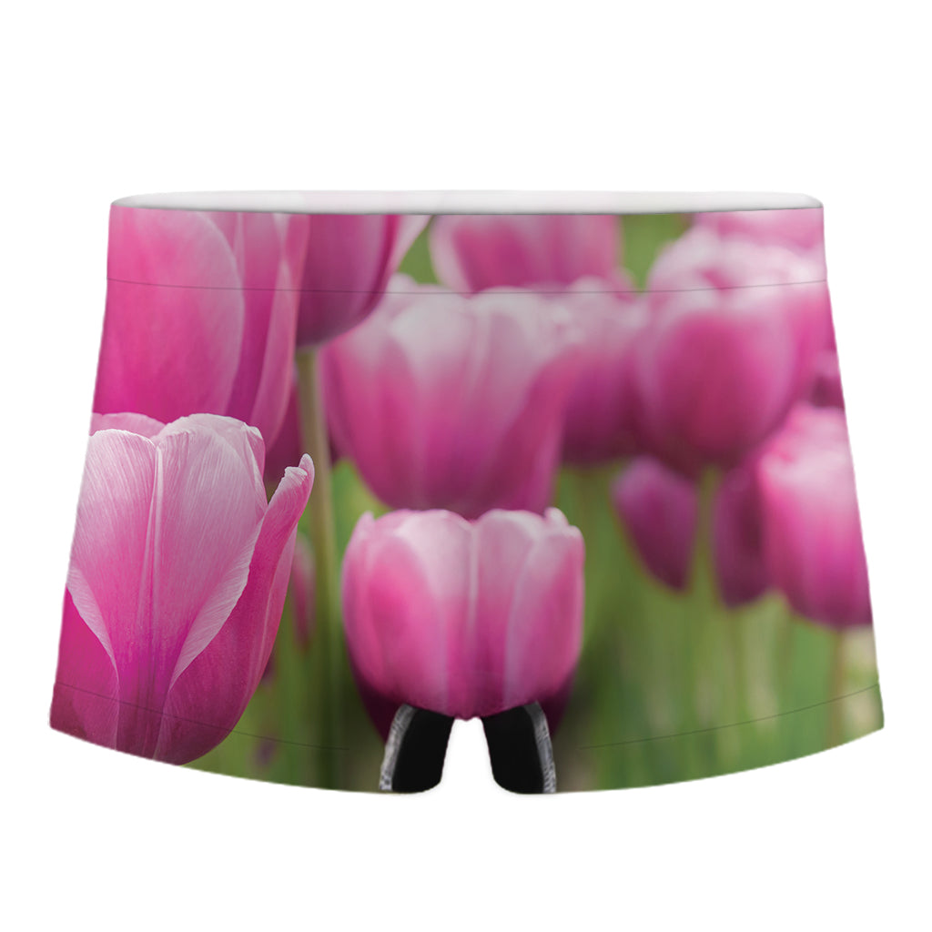 Pink Tulip Print Men's Boxer Briefs