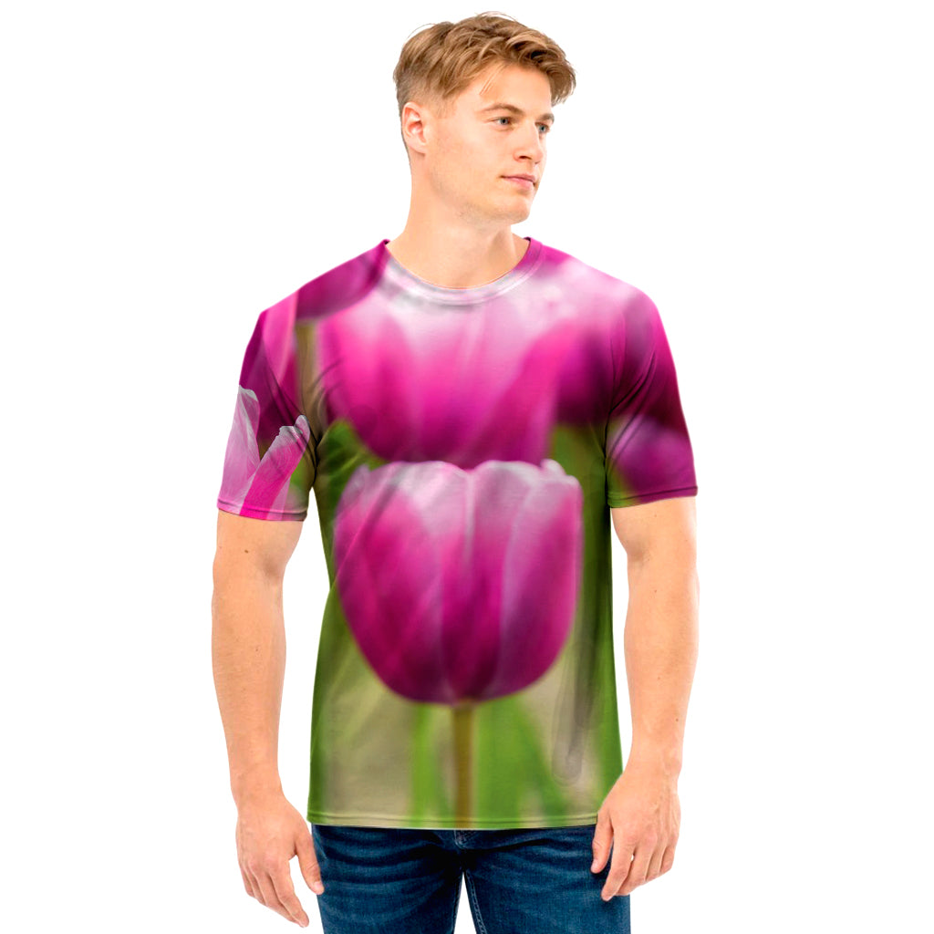 Pink Tulip Print Men's T-Shirt